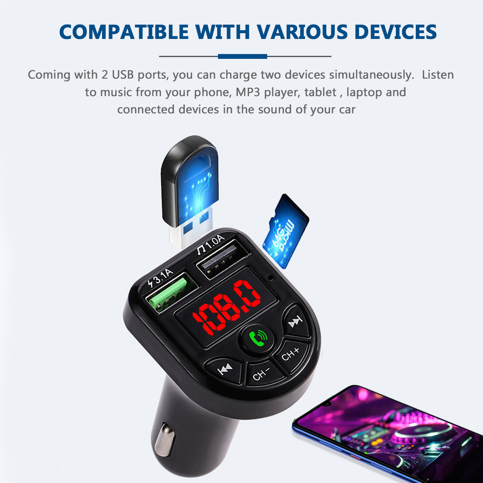 Wireless Car Charger - Беспроводной автомобильный адаптер для громкой связи,